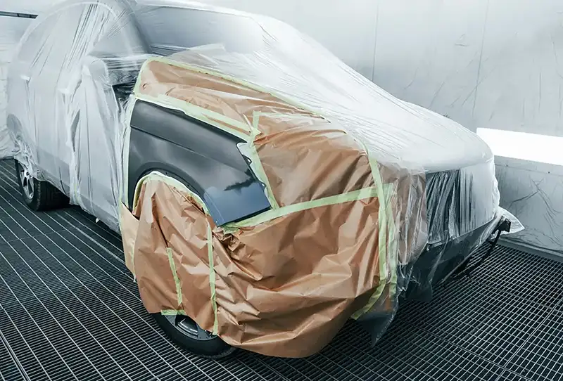 Car prepped and ready in the spray booth.